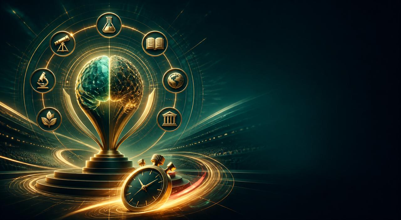 هوية نبض التحدي مع كأس ومؤقت وعناصر معرفية